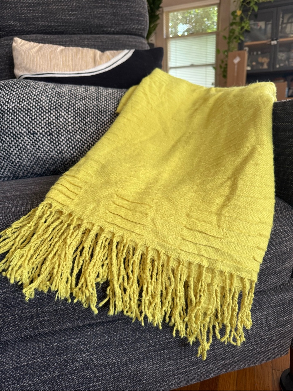 West Elm Yellow Woven Throw with Fringe